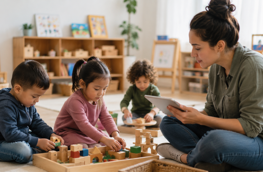 Early childhood educator documenting children’s learning for DRDP assessment.